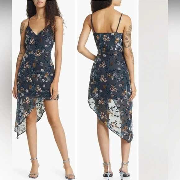 Lulus Evenings with You Dark Teal Floral Velvet Asymmetrical Dress - Picture 3 of 16